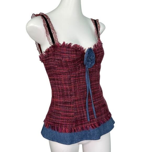 D&G Dolce & Gabbana Bustier Corset Top Wool Pink Multi-Color Tweed Flower Sz S - Picture 4 of 16
